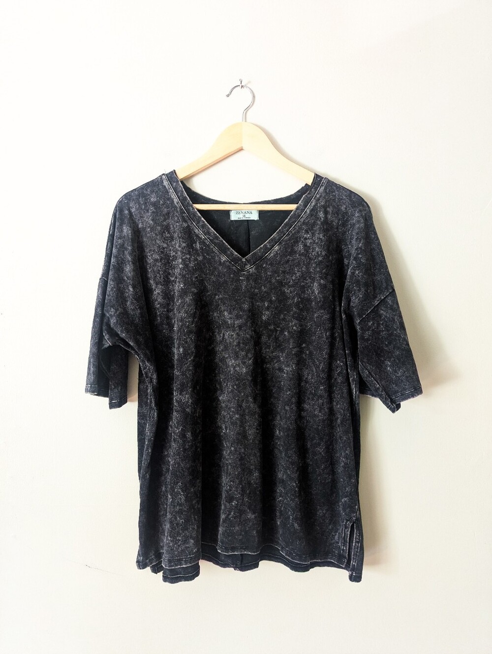 Zenana Vintage Wash Black V-neck
